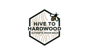 Logo for 'Hive to Hardwood' with a bee and wood grain design on a white background