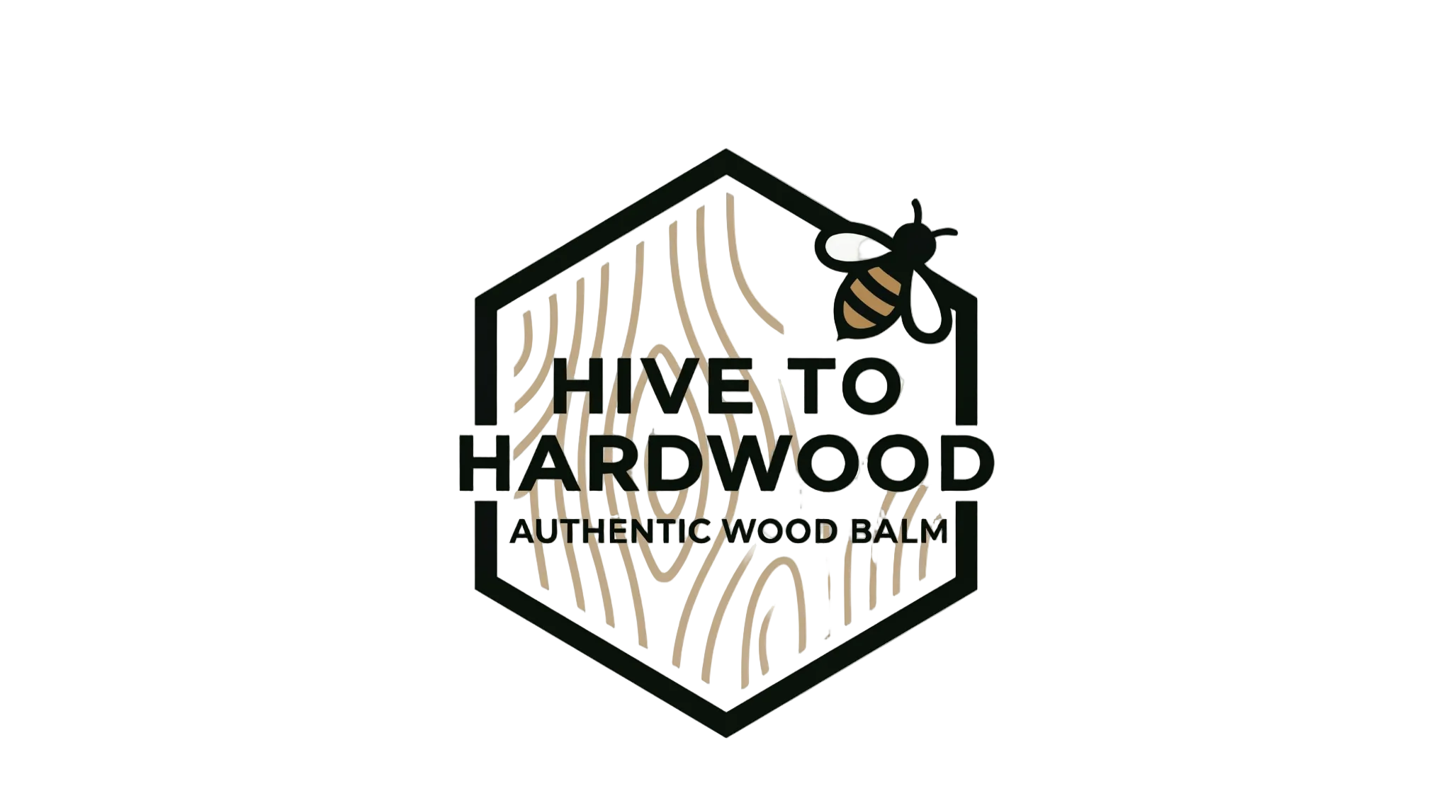 Logo for 'Hive to Hardwood' with a bee and wood grain design on a white background